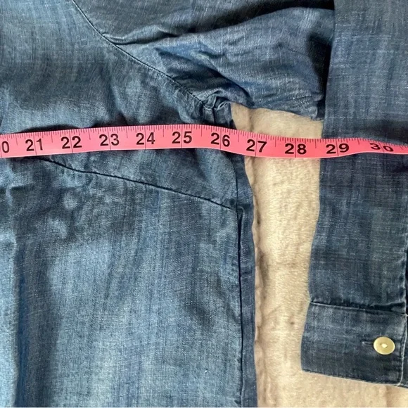 Blue Floral Embroidered Button-Up Shirt, 3X - Picture 12 of 15